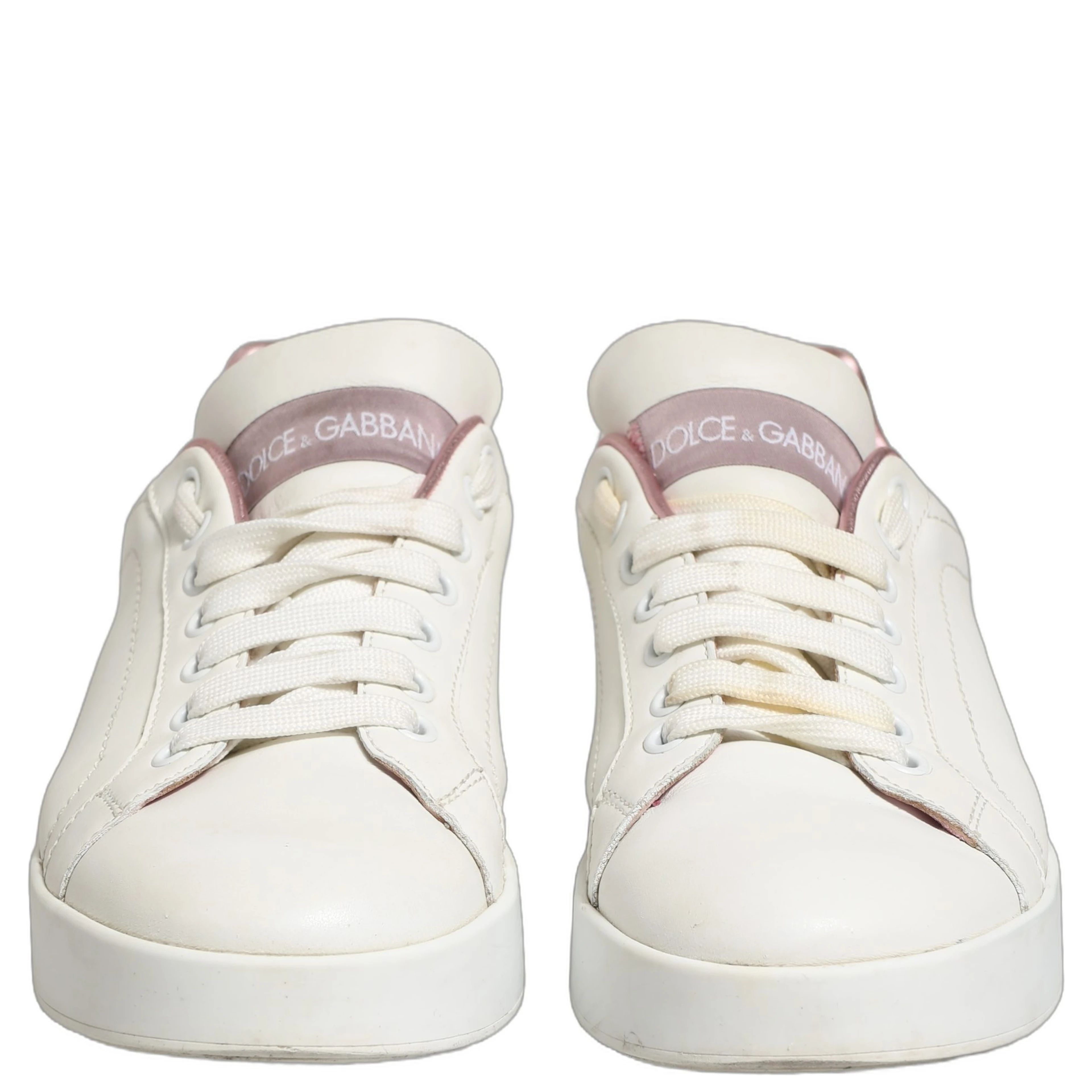 White Pink Leather Low Top Sneakers Shoes