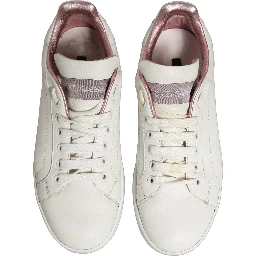 White Pink Leather Low Top Sneakers Shoes