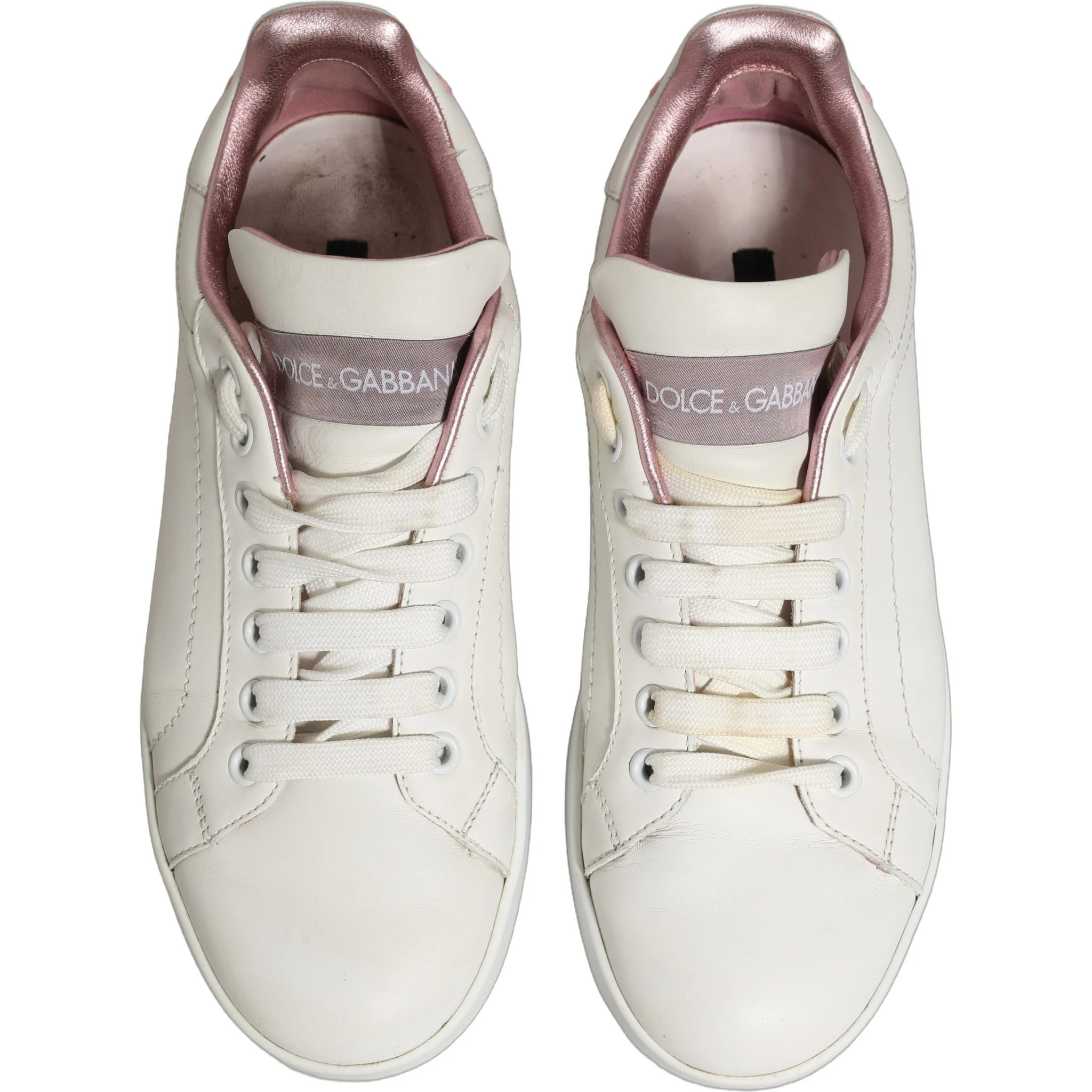 White Pink Leather Low Top Sneakers Shoes