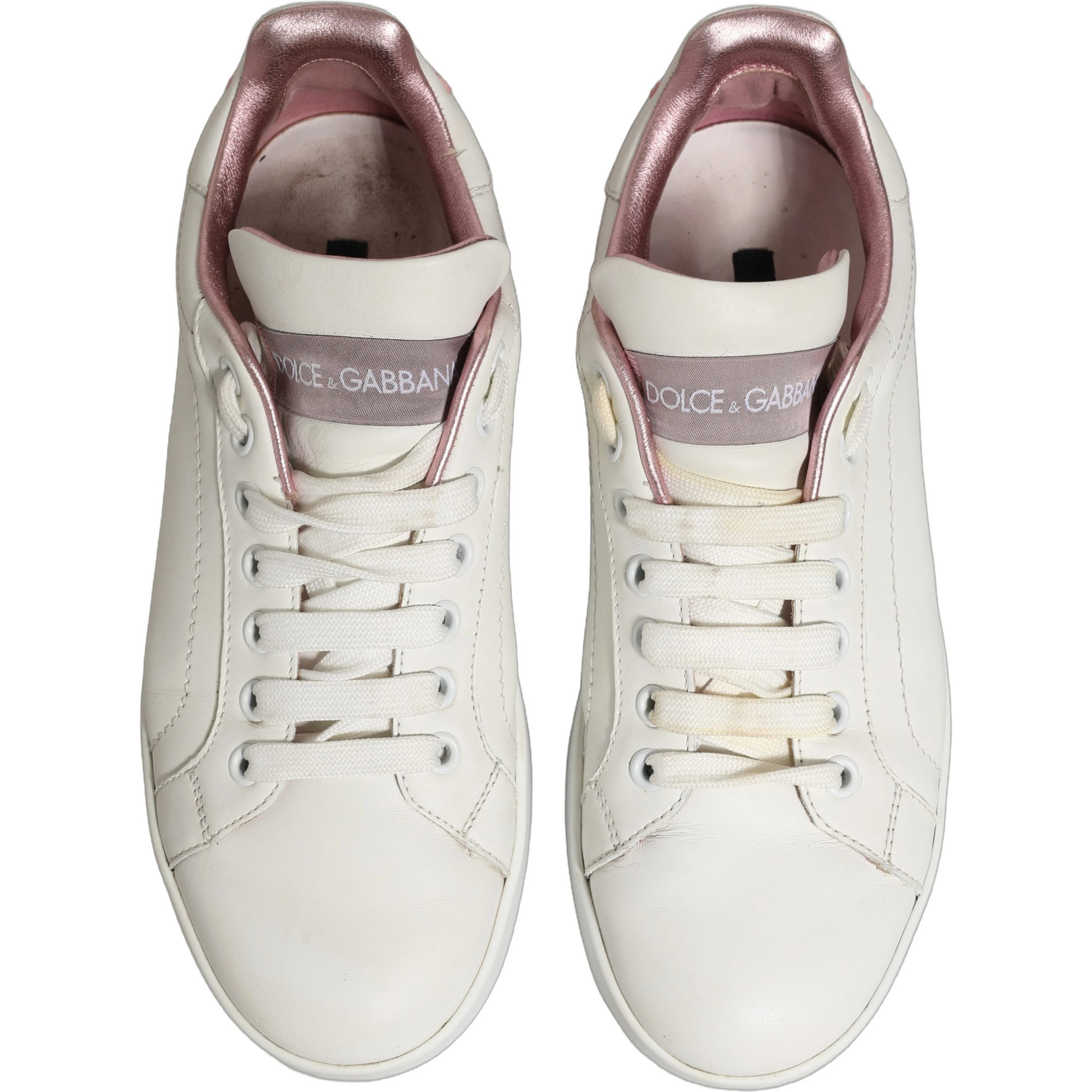 White Pink Leather Low Top Sneakers Shoes
