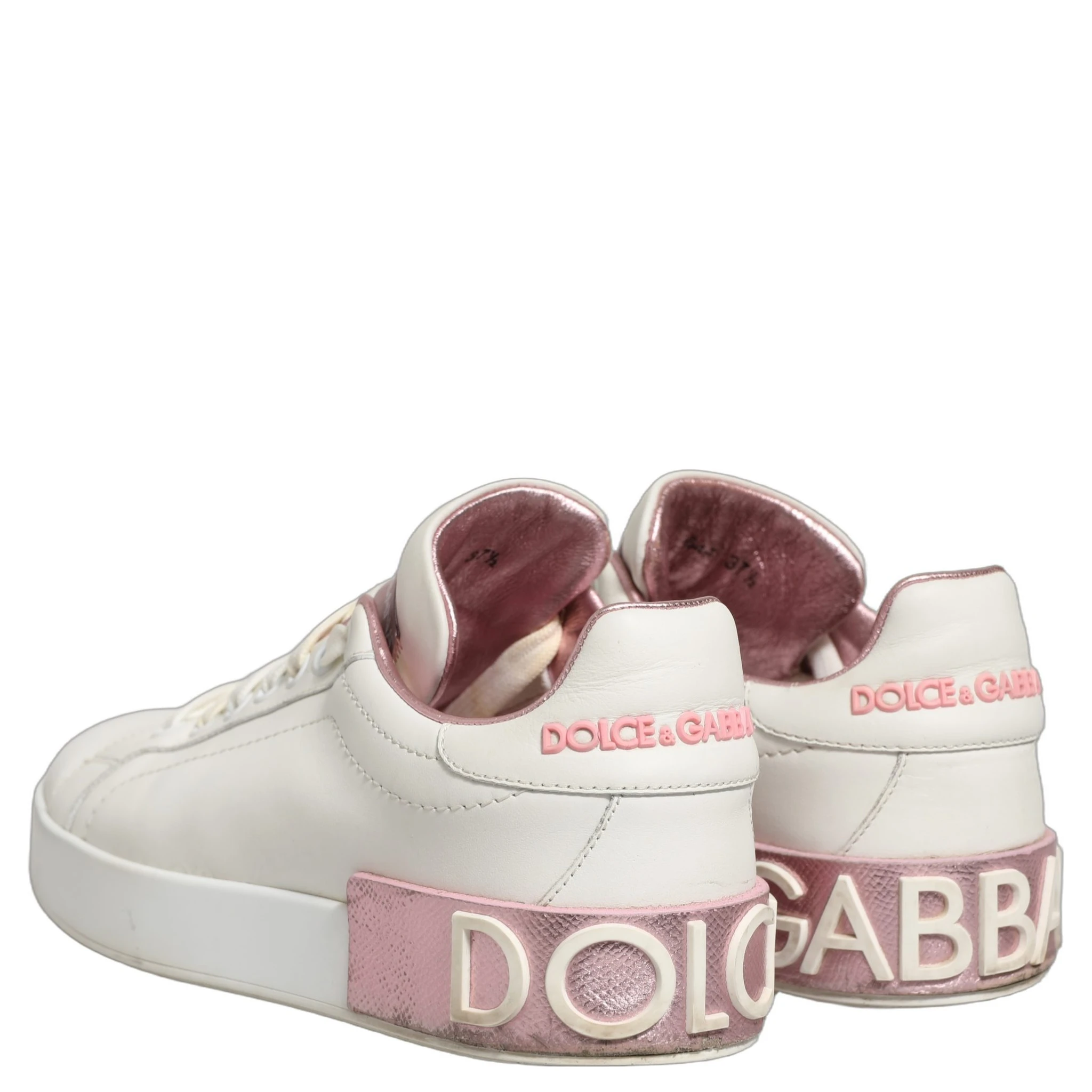 White Pink Leather Low Top Sneakers Shoes