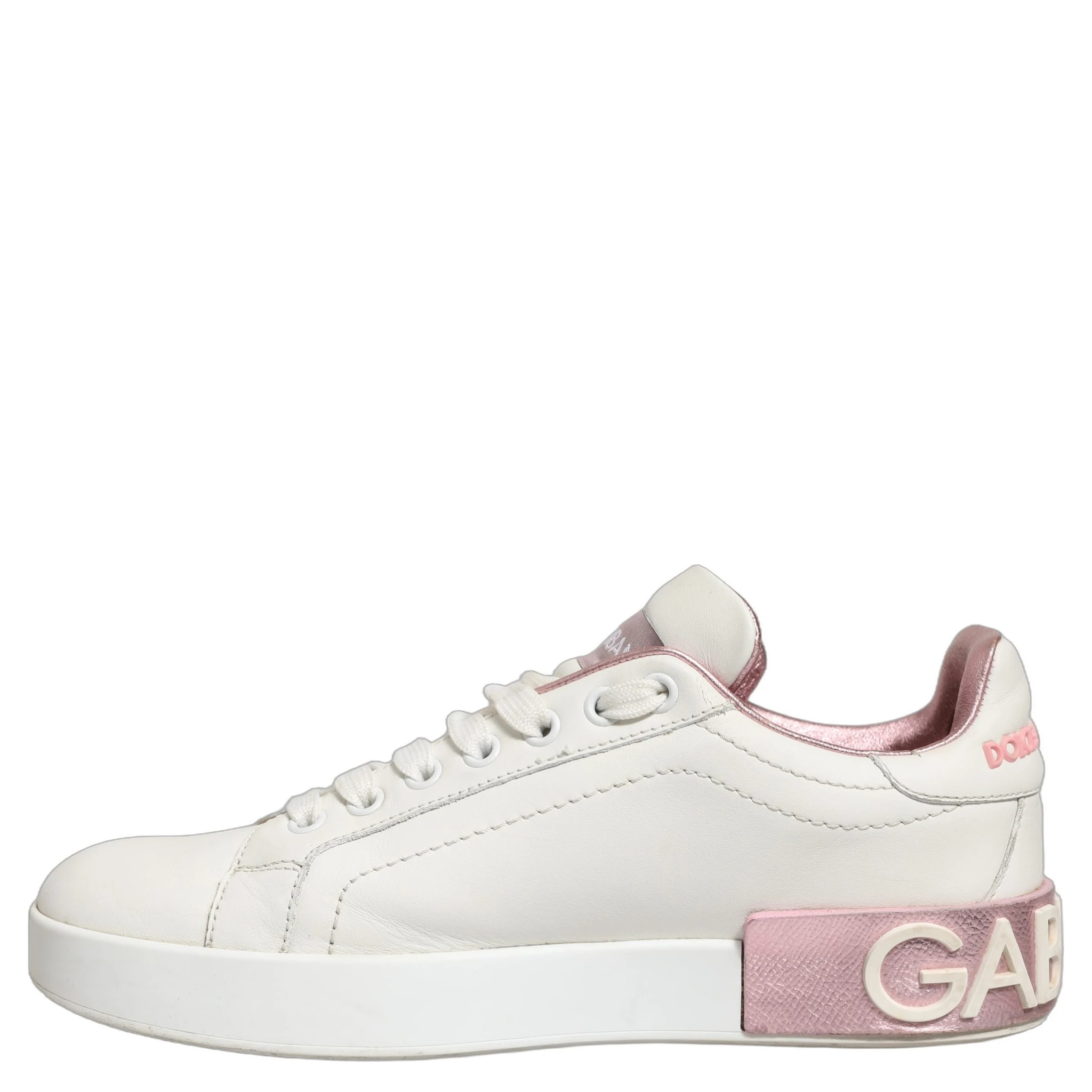 White Pink Leather Low Top Sneakers Shoes