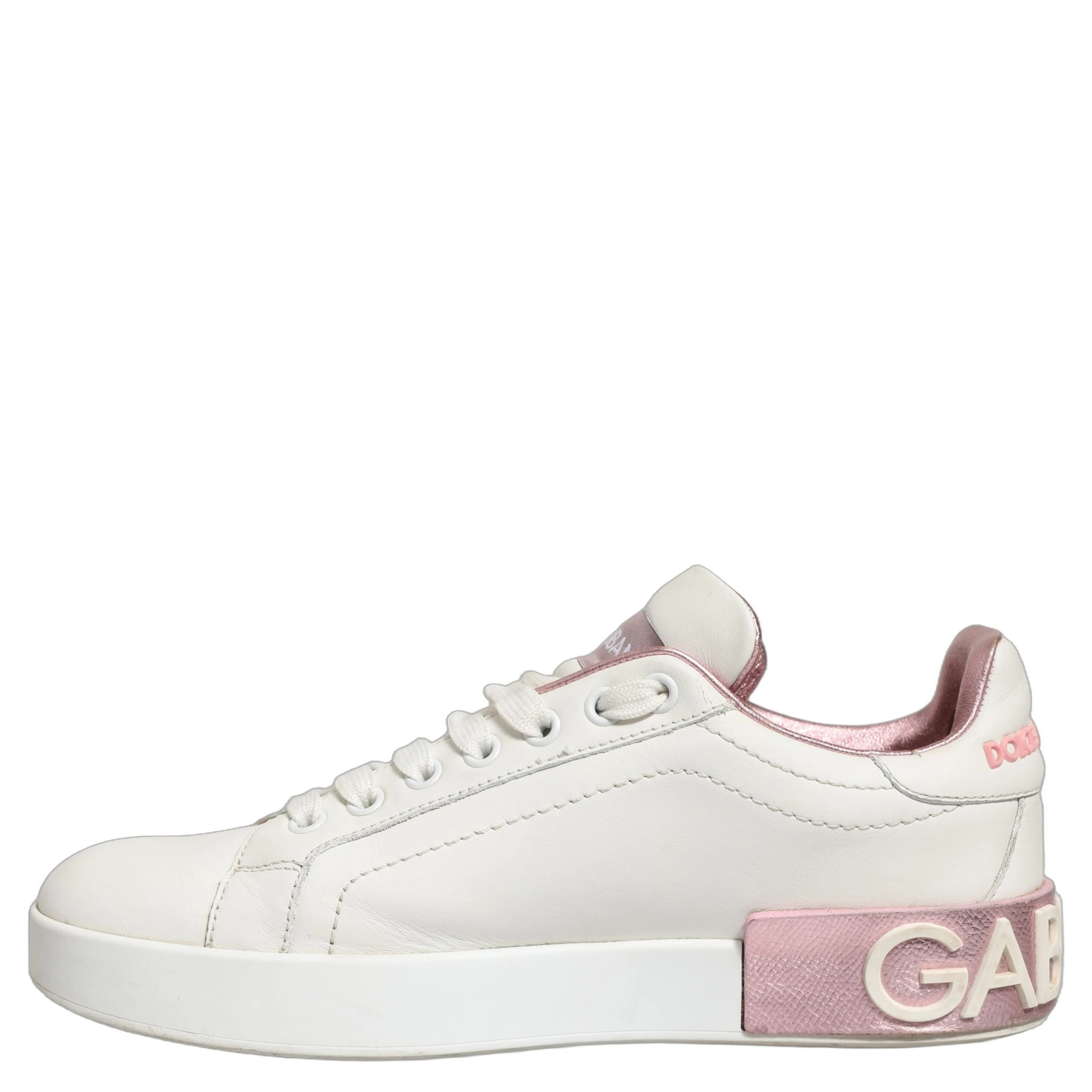 White Pink Leather Low Top Sneakers Shoes