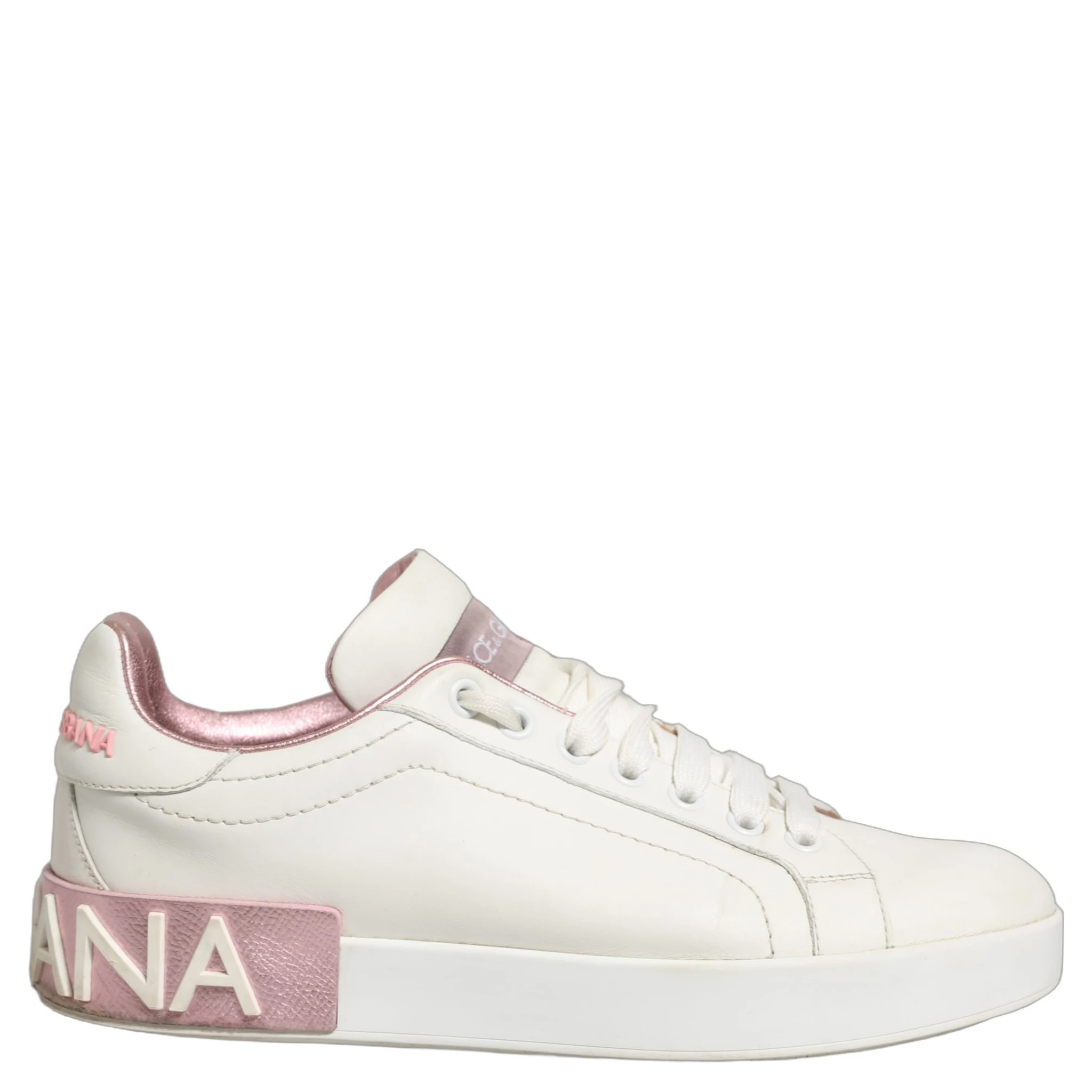 White Pink Leather Low Top Sneakers Shoes