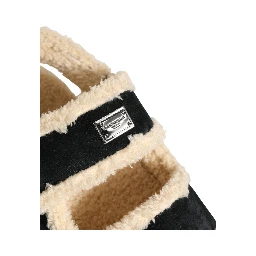 Beige Black Faux Fur Flats Men Sandals Shoes