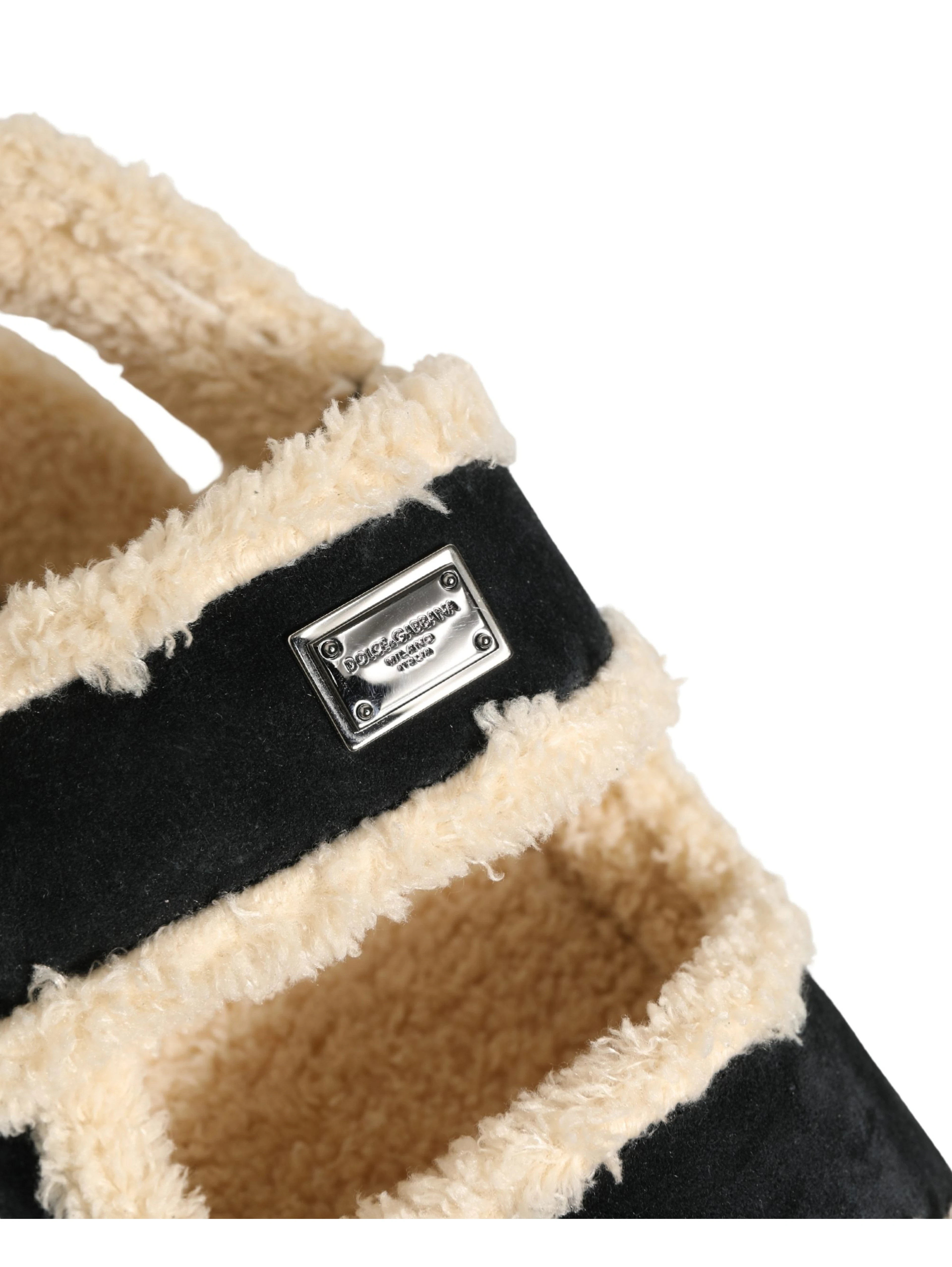 Beige Black Faux Fur Flats Men Sandals Shoes