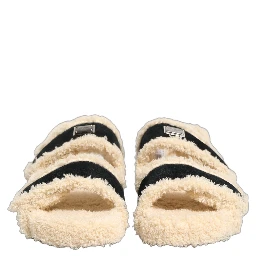 Beige Black Faux Fur Flats Men Sandals Shoes