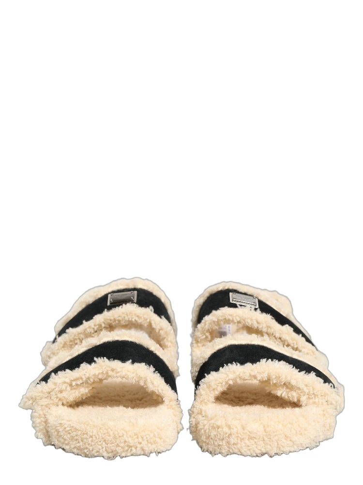 Beige Black Faux Fur Flats Men Sandals Shoes alternative