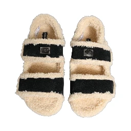 Beige Black Faux Fur Flats Men Sandals Shoes