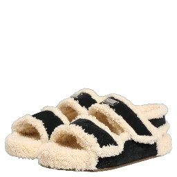 Beige Black Faux Fur Flats Men Sandals Shoes