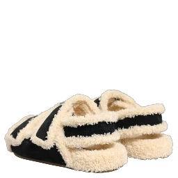 Beige Black Faux Fur Flats Men Sandals Shoes