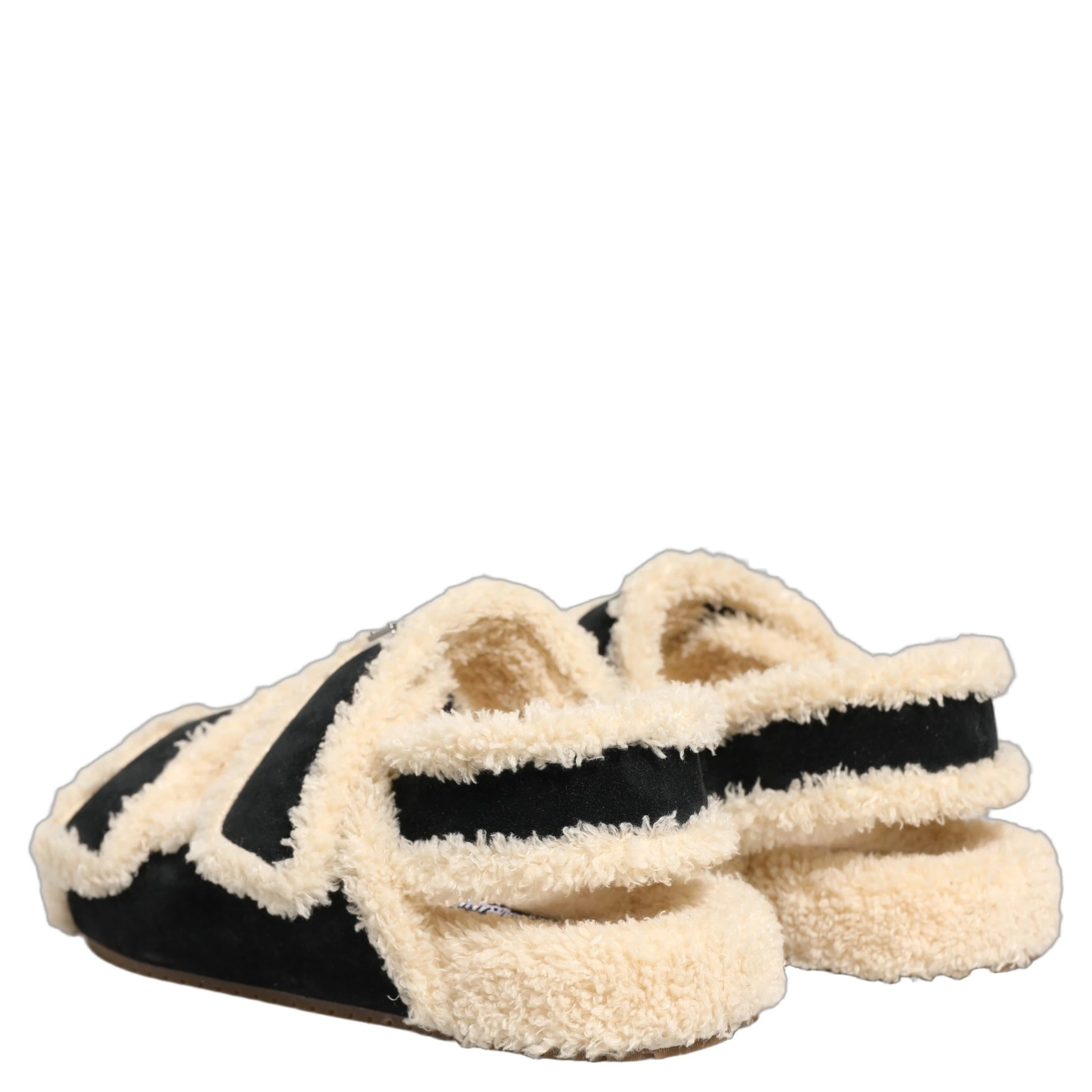Beige Black Faux Fur Flats Men Sandals Shoes