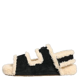 Beige Black Faux Fur Flats Men Sandals Shoes