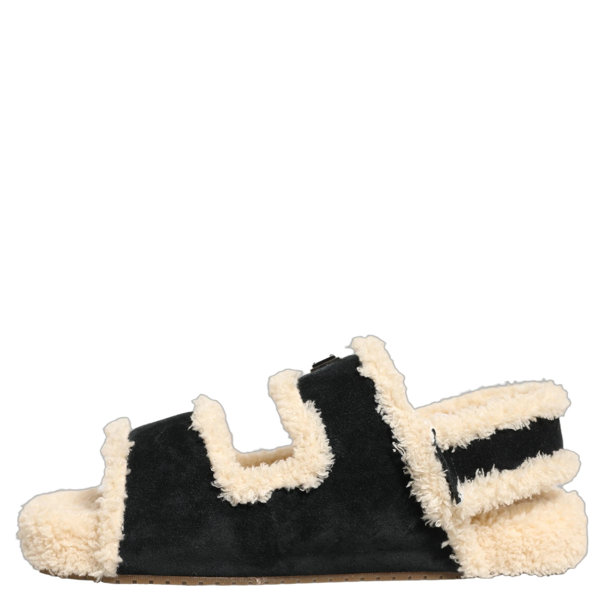 Beige Black Faux Fur Flats Men Sandals Shoes