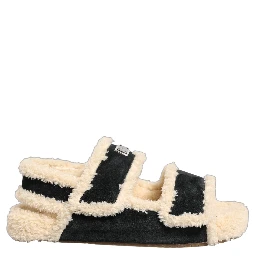 Beige Black Faux Fur Flats Men Sandals Shoes