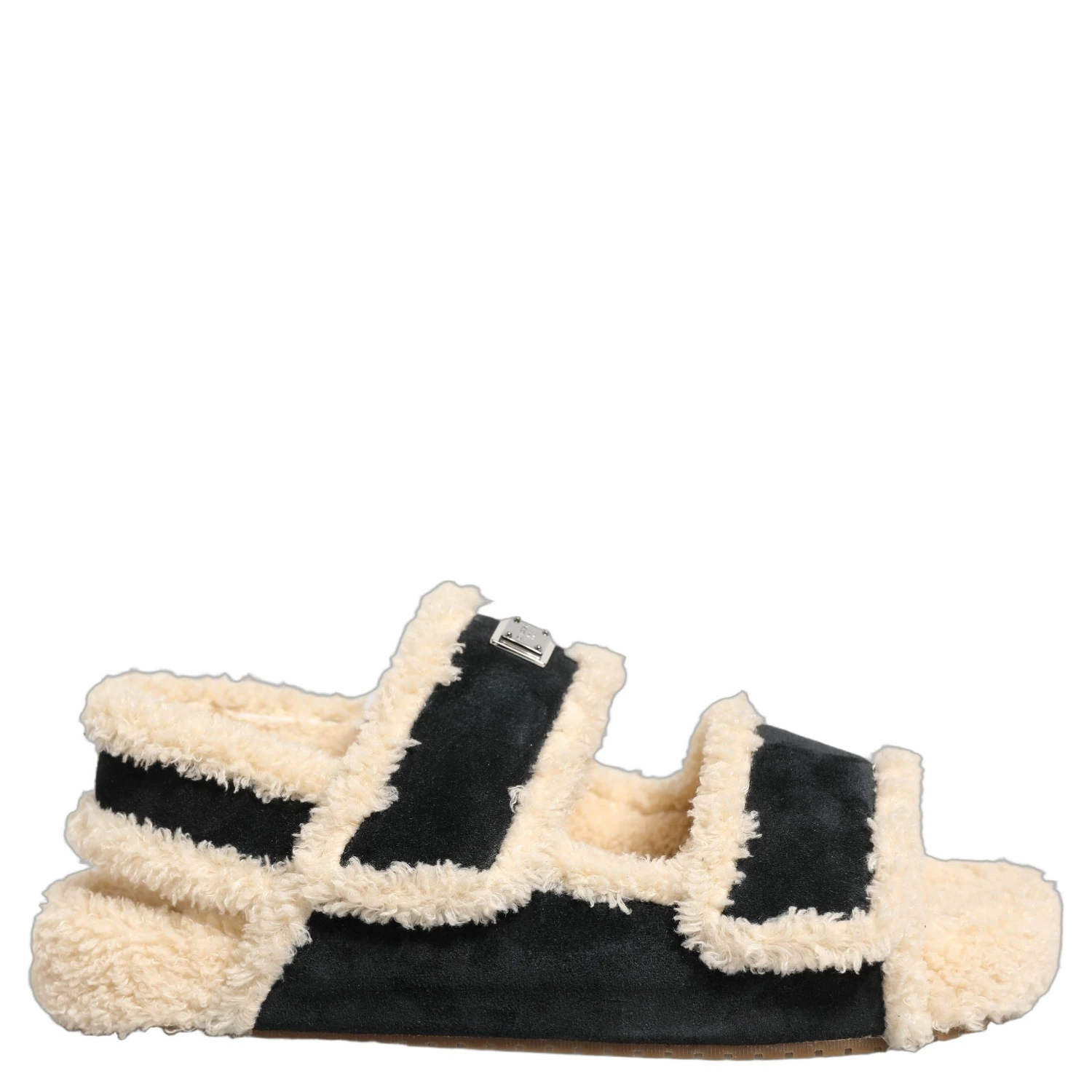 Beige Black Faux Fur Flats Men Sandals Shoes