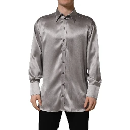 Metallic Grey Satin Silk Formal Dress Shirt
