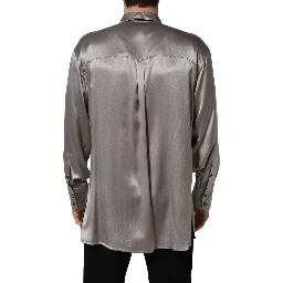Metallic Grey Satin Silk Formal Dress Shirt