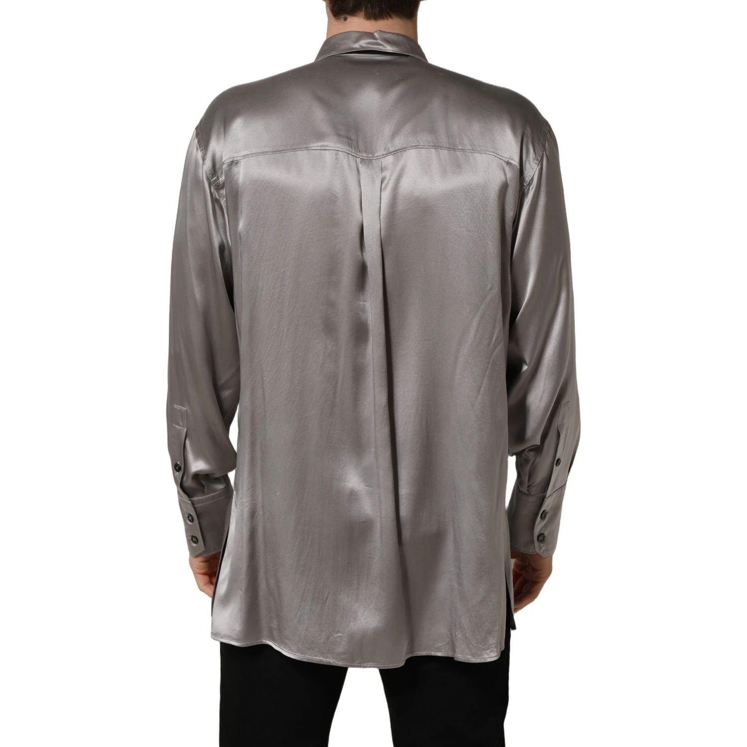 Metallic Grey Satin Silk Formal Dress Shirt