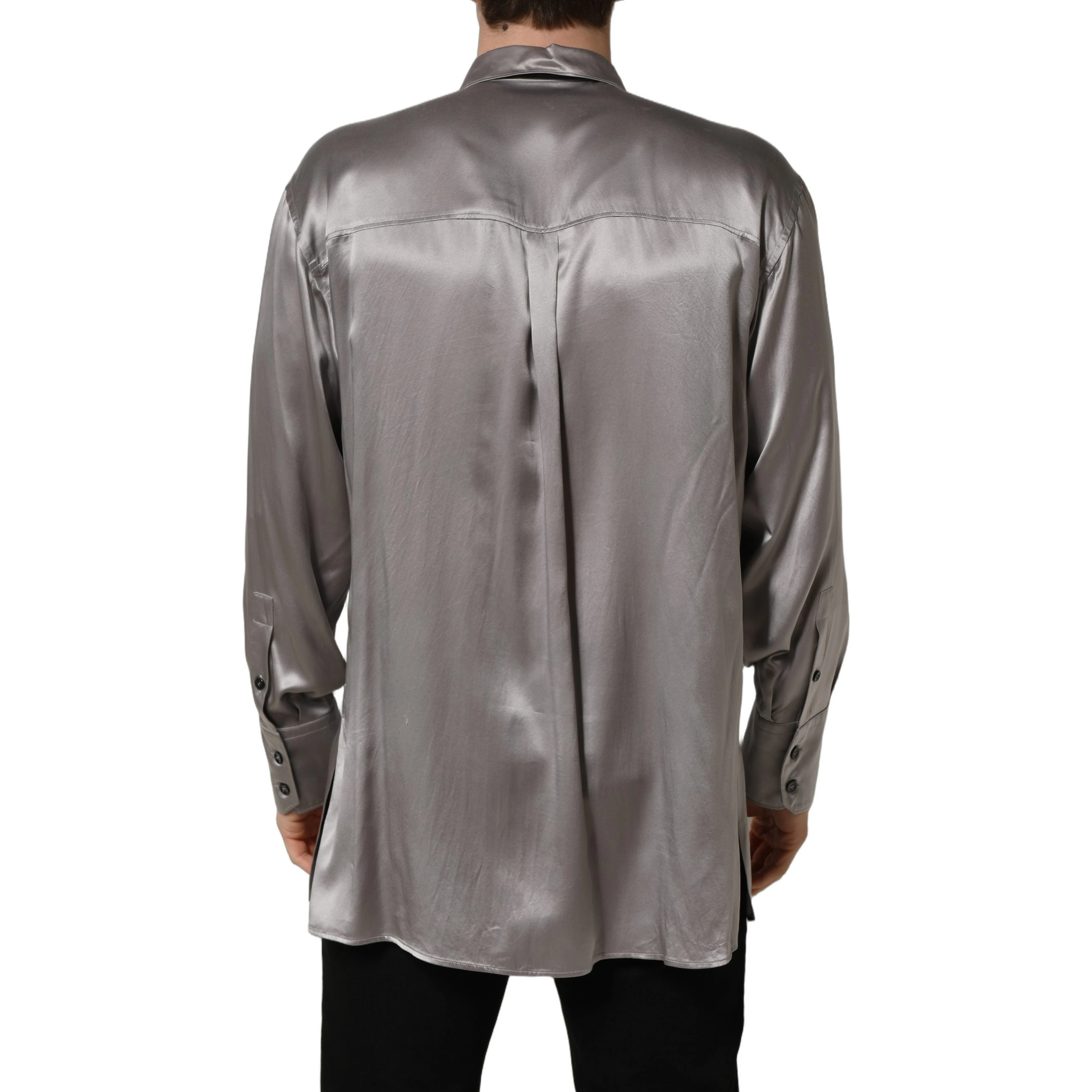 Metallic Grey Satin Silk Formal Dress Shirt
