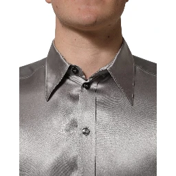 Metallic Grey Satin Silk Formal Dress Shirt