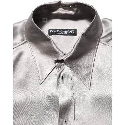 Metallic Grey Satin Silk Formal Dress Shirt