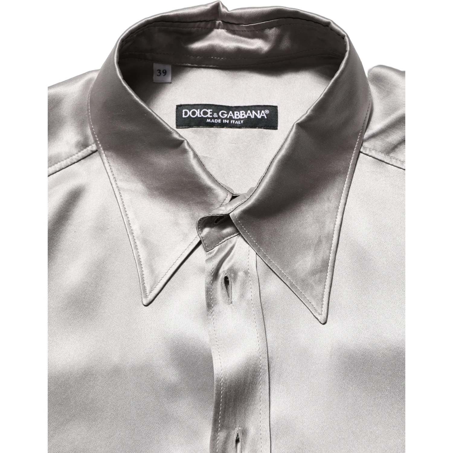 Metallic Grey Satin Silk Formal Dress Shirt