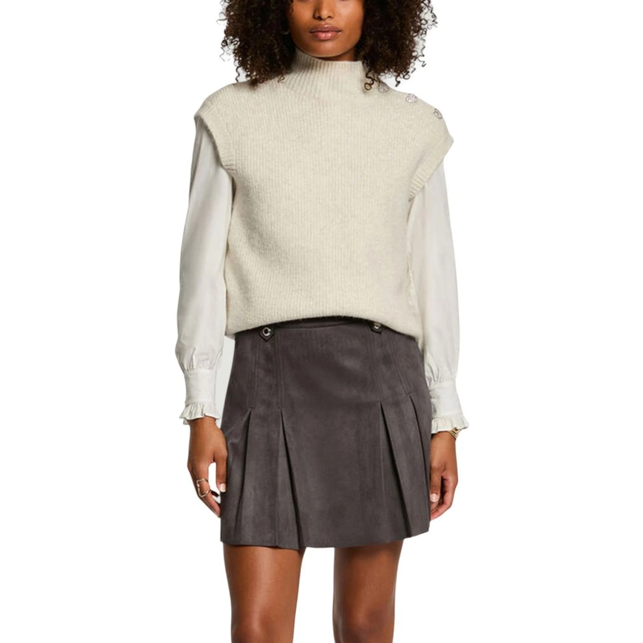 Beige Polyester Sleeveles Sweater