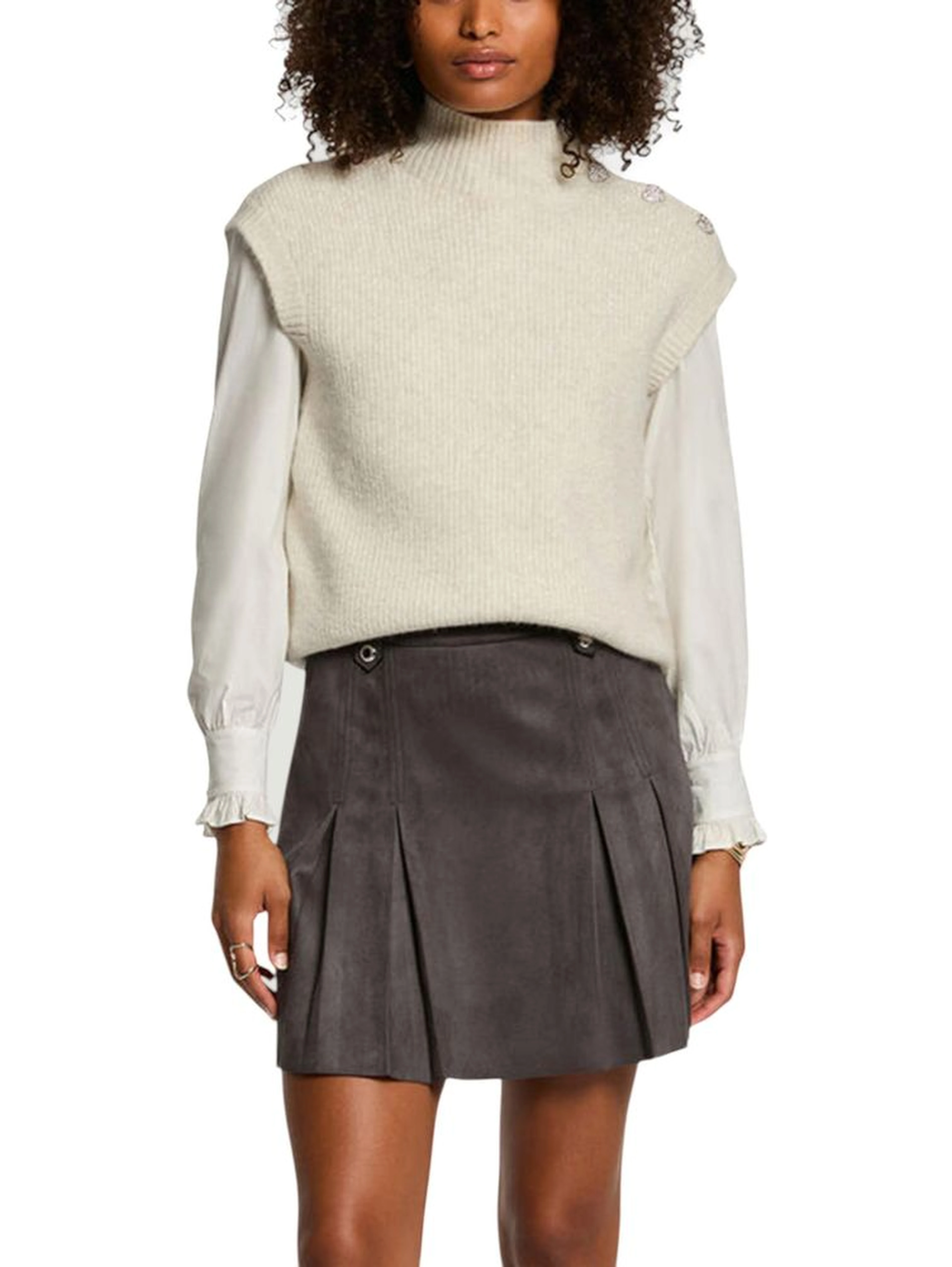 Beige Polyester Sleeveles Sweater