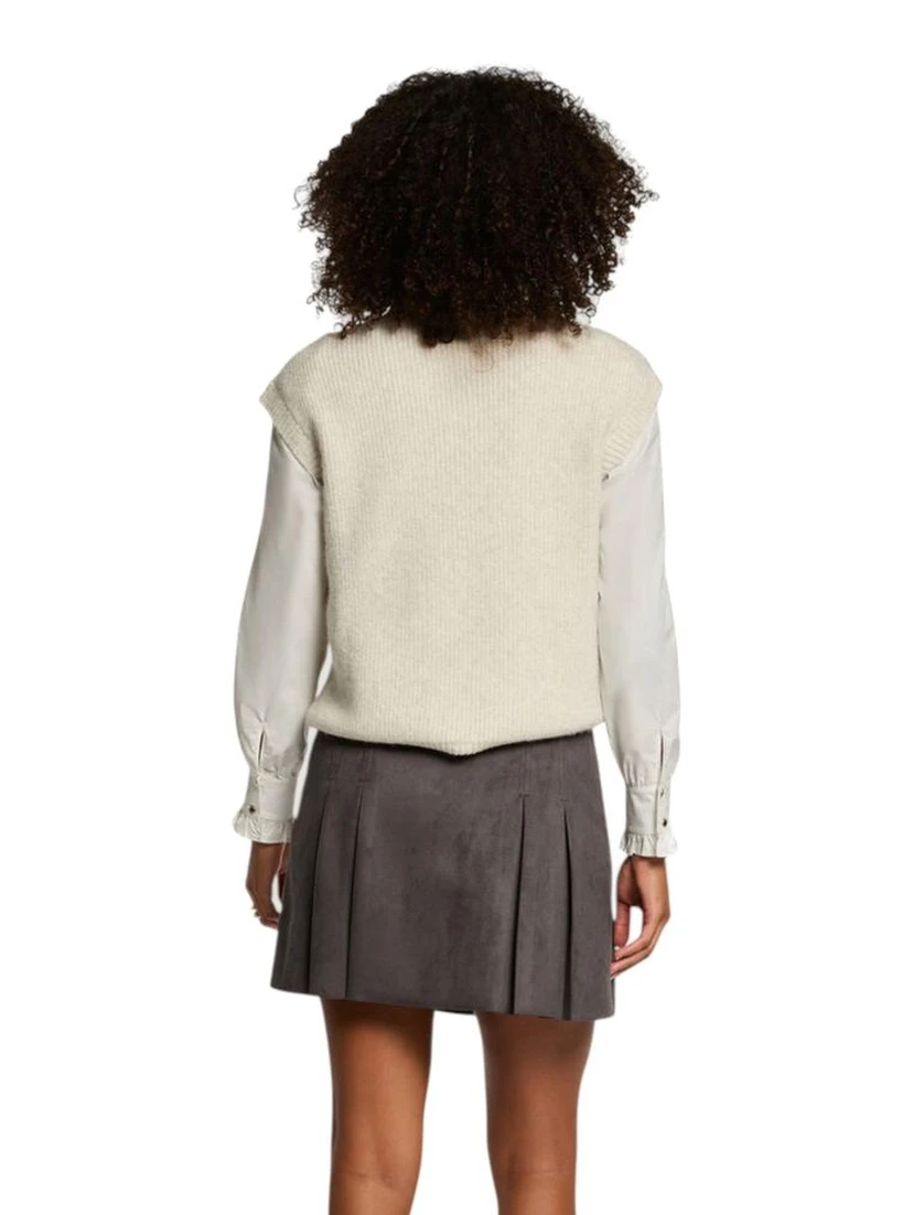 Beige Polyester Sleeveles Sweater
