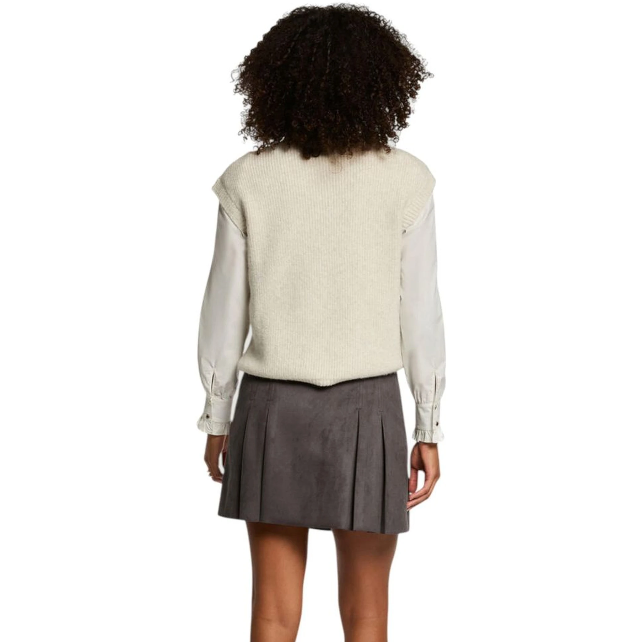 Beige Polyester Sleeveles Sweater
