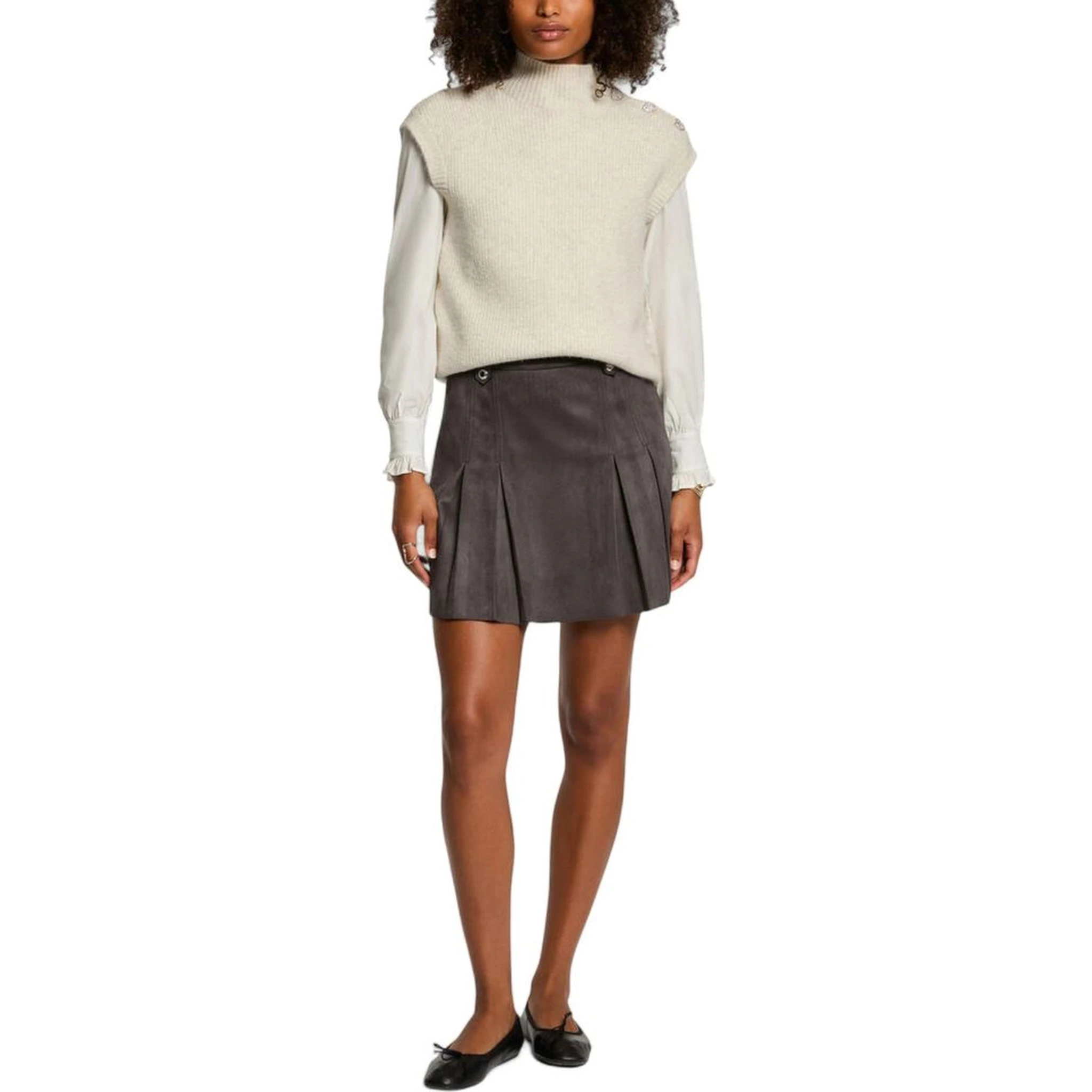 Beige Polyester Sleeveles Sweater