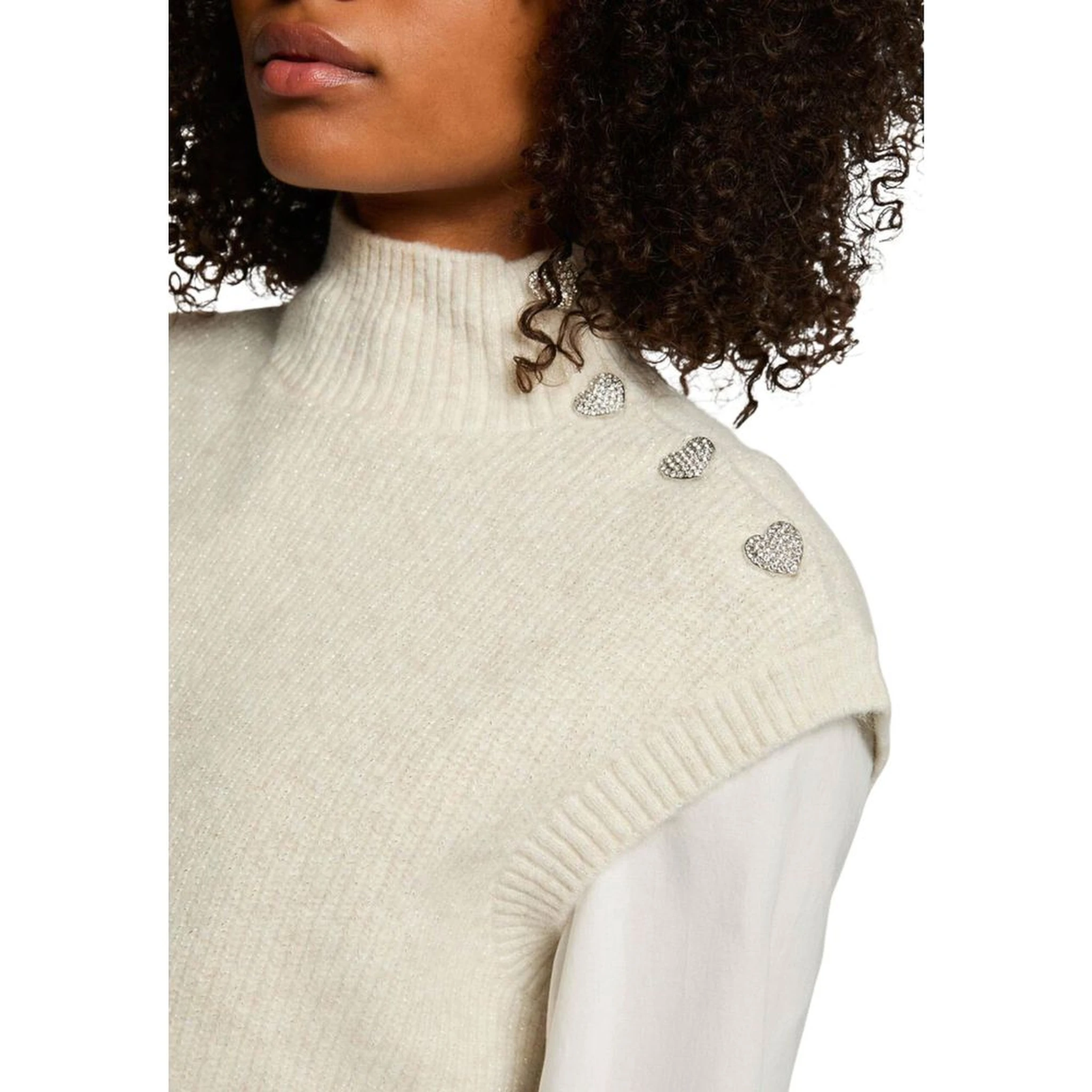 Beige Polyester Sleeveles Sweater