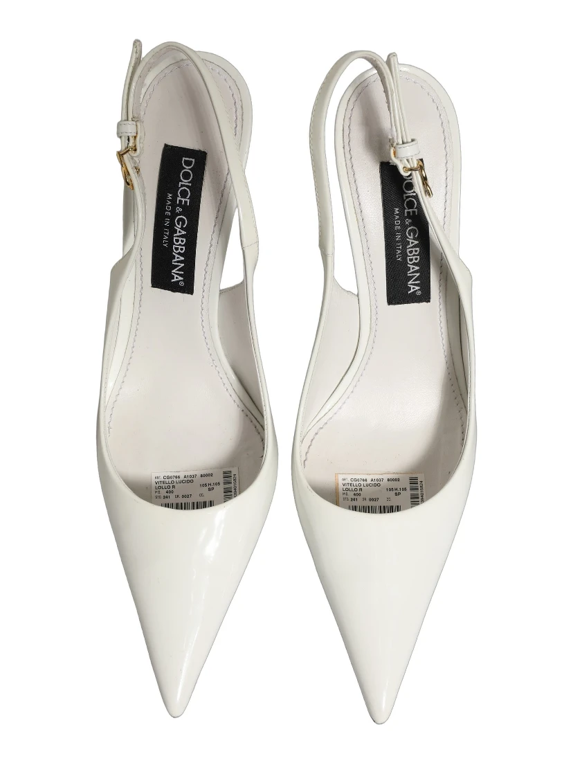 White Leather Slingback Heels Sandals Shoes