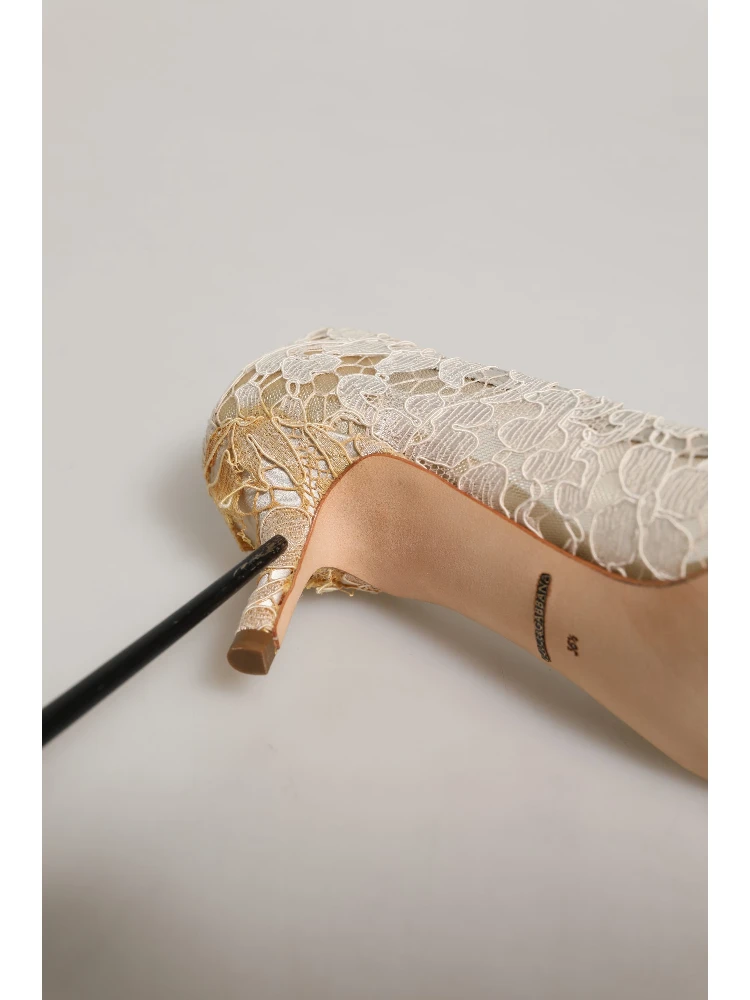 White Taormina Lace Crystal Pumps Shoes