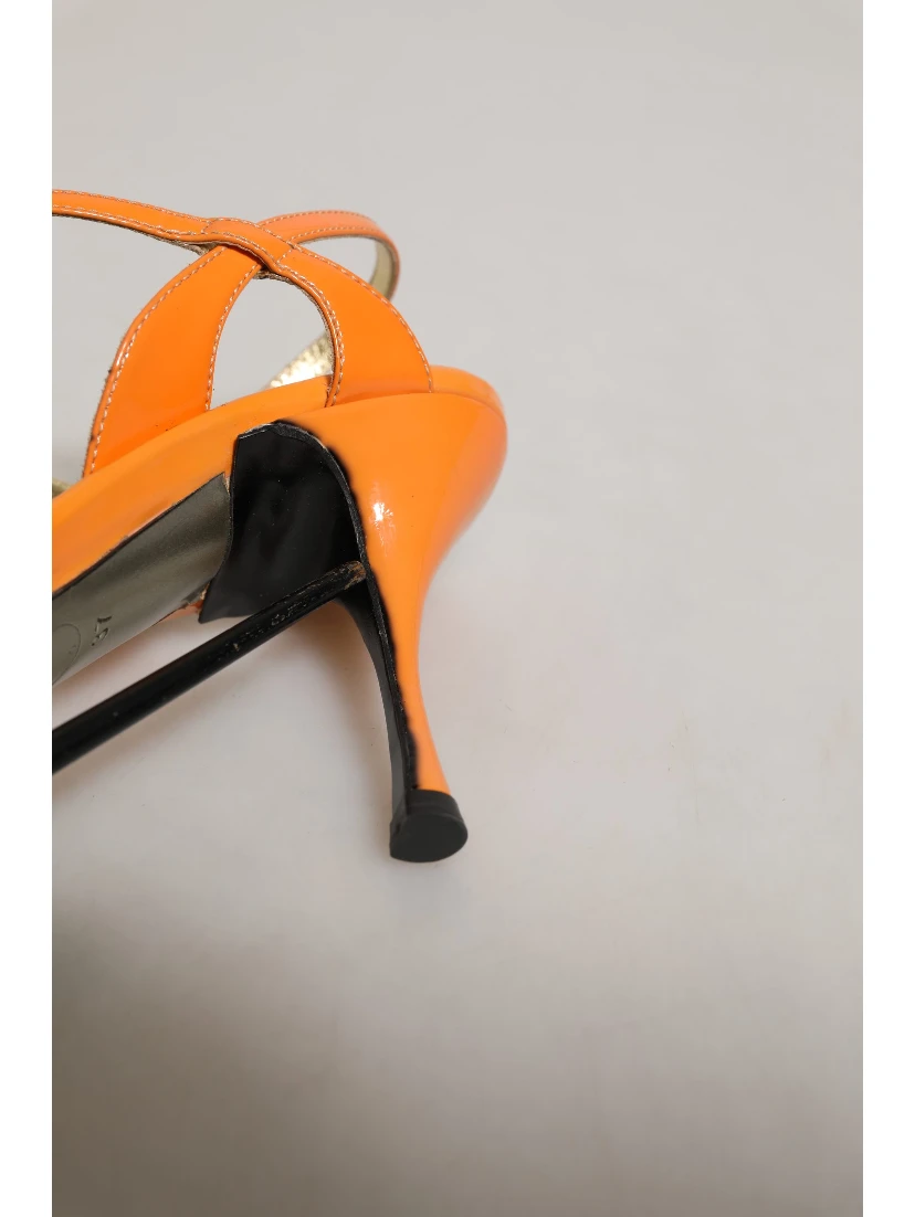 Orange Leather Stiletto Heels Sandals Shoes