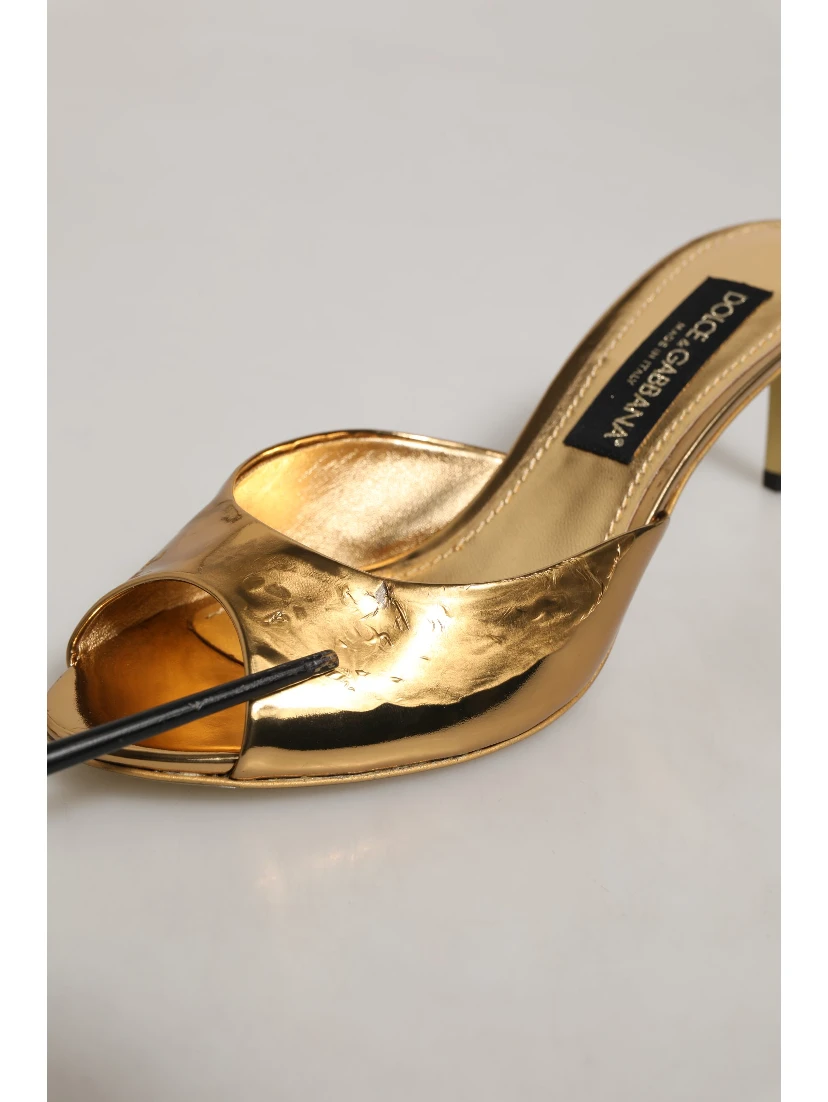 Gold Keira Leather Mules Sandals Shoes