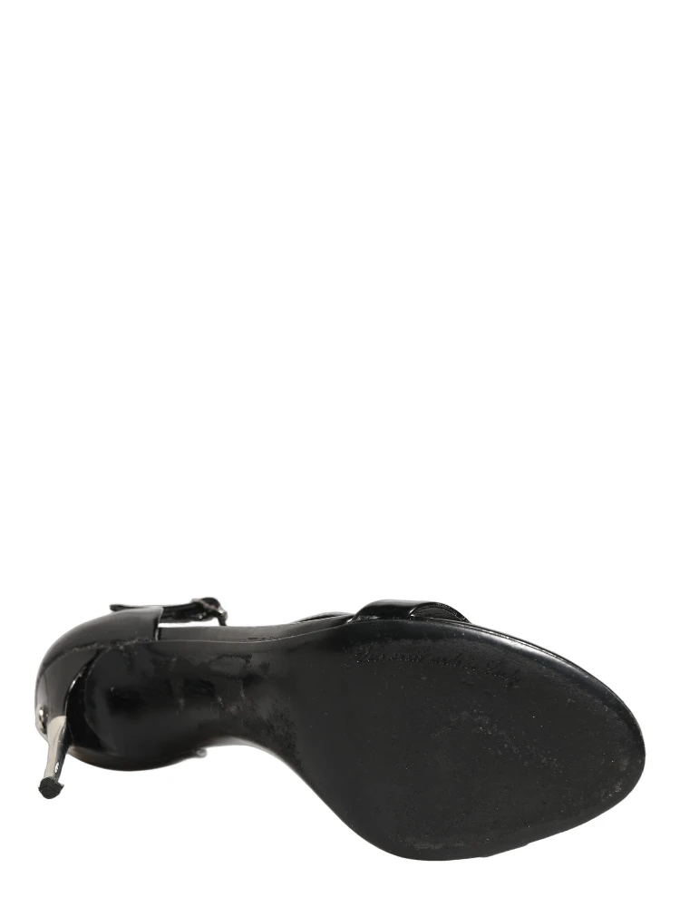 Black Leather T-strap Heels Sandals Shoes alternative