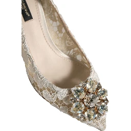 White Taormina Lace Crystal Pumps Shoes