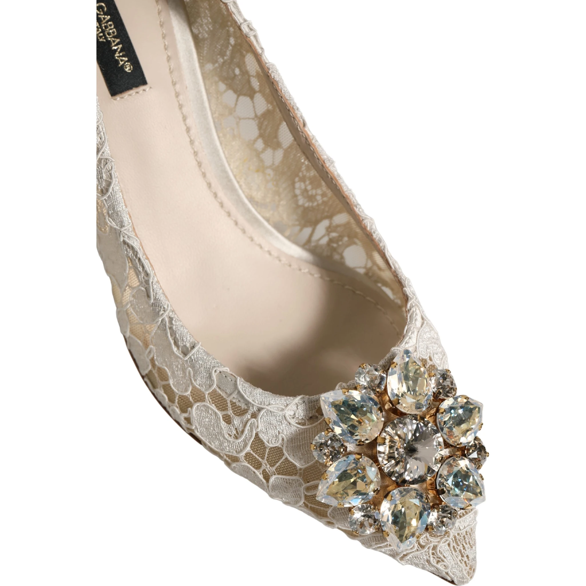White Taormina Lace Crystal Pumps Shoes