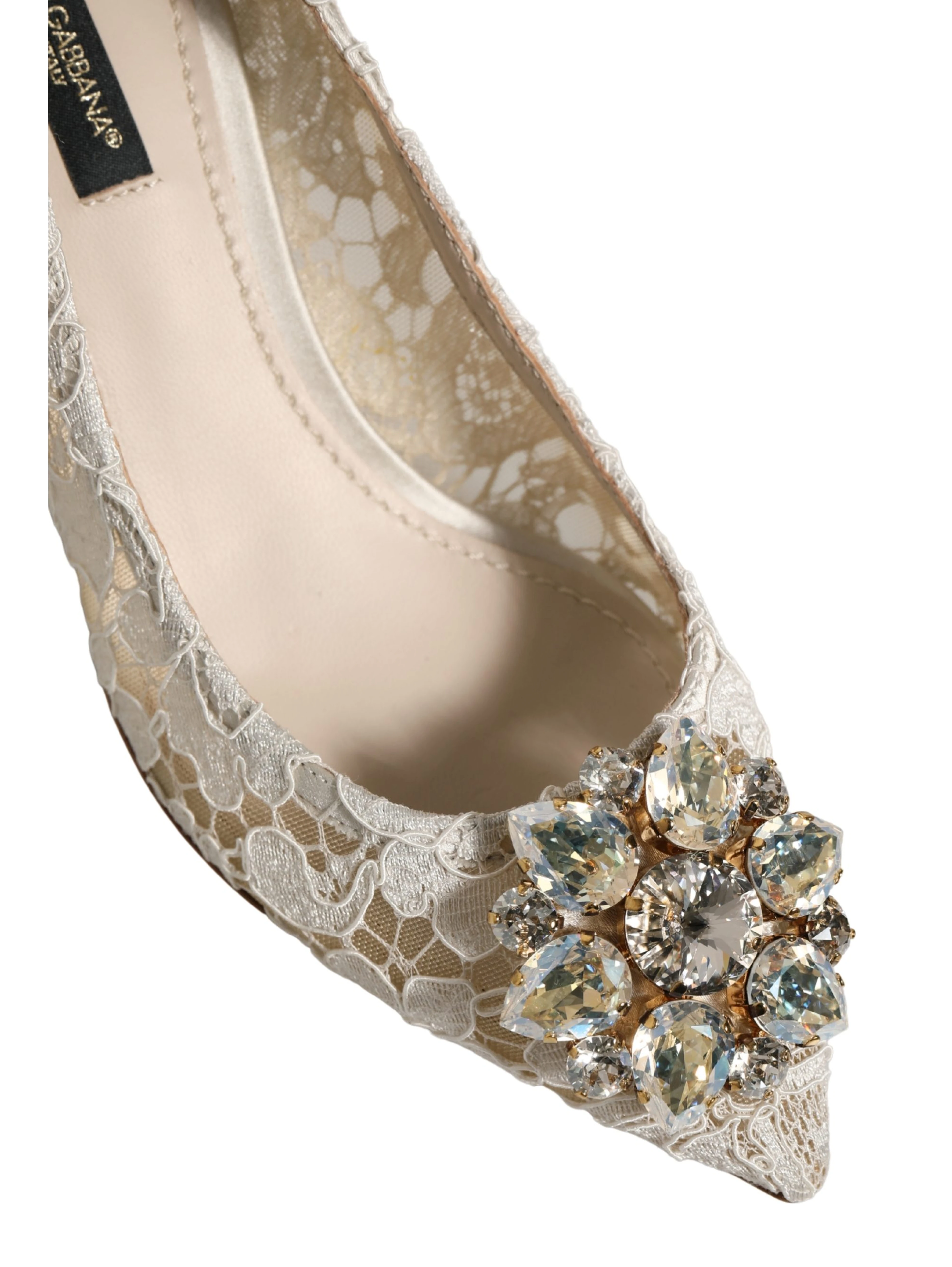 White Taormina Lace Crystal Pumps Shoes