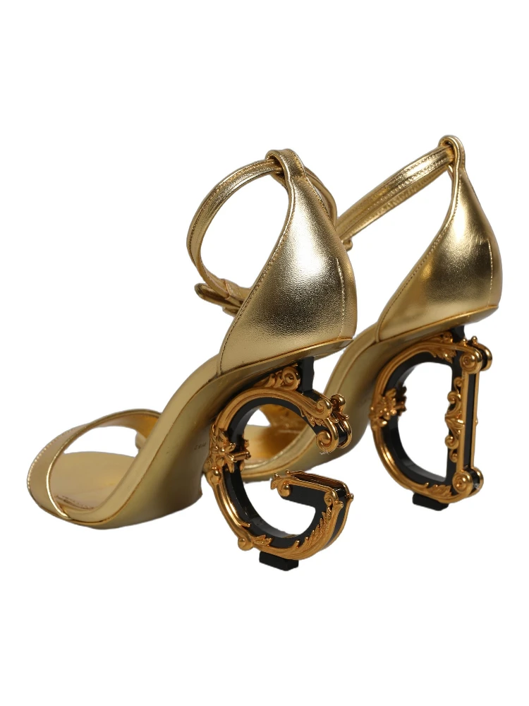 Gold Leather Ankle Strap Heels Sandals Shoes