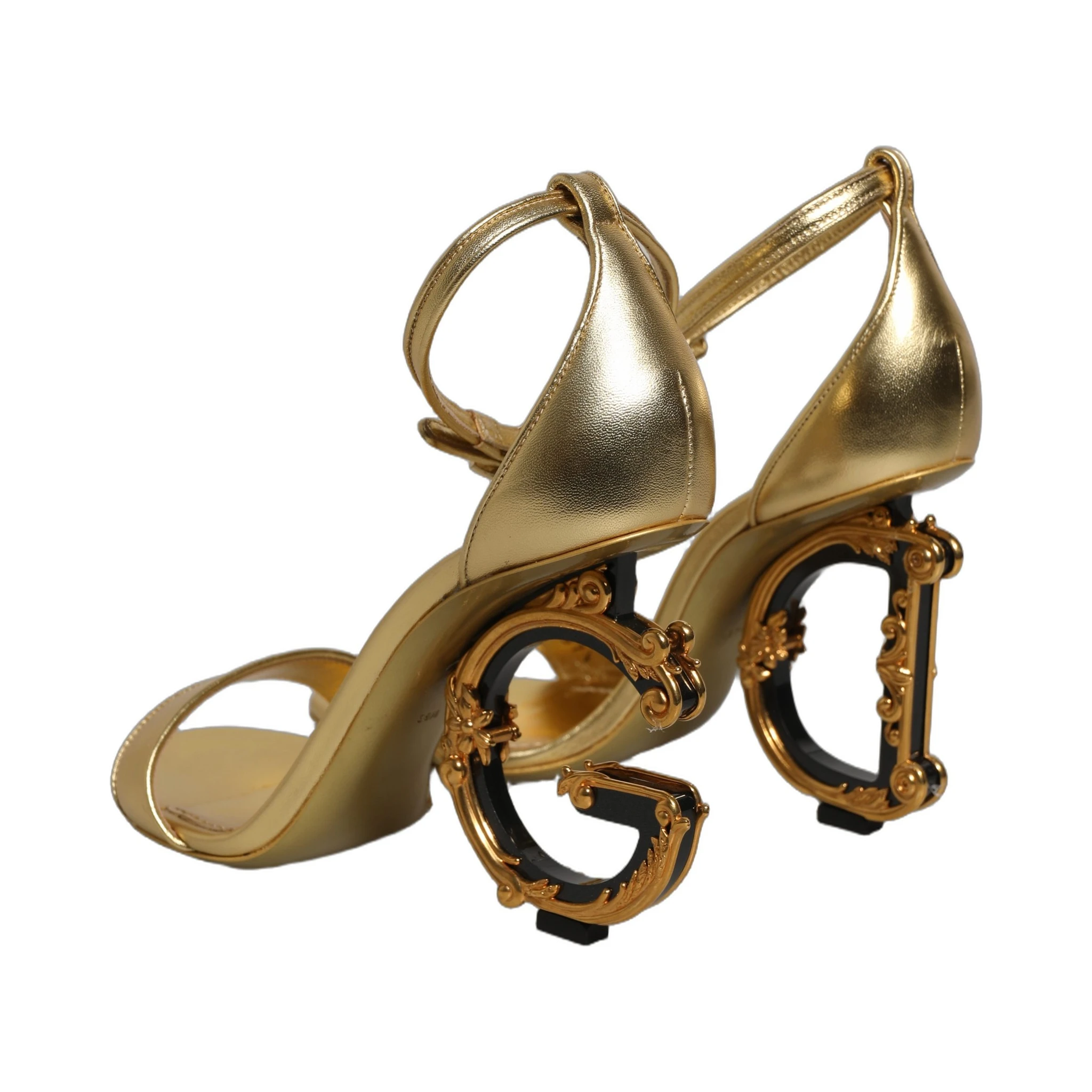 Gold Leather Ankle Strap Heels Sandals Shoes
