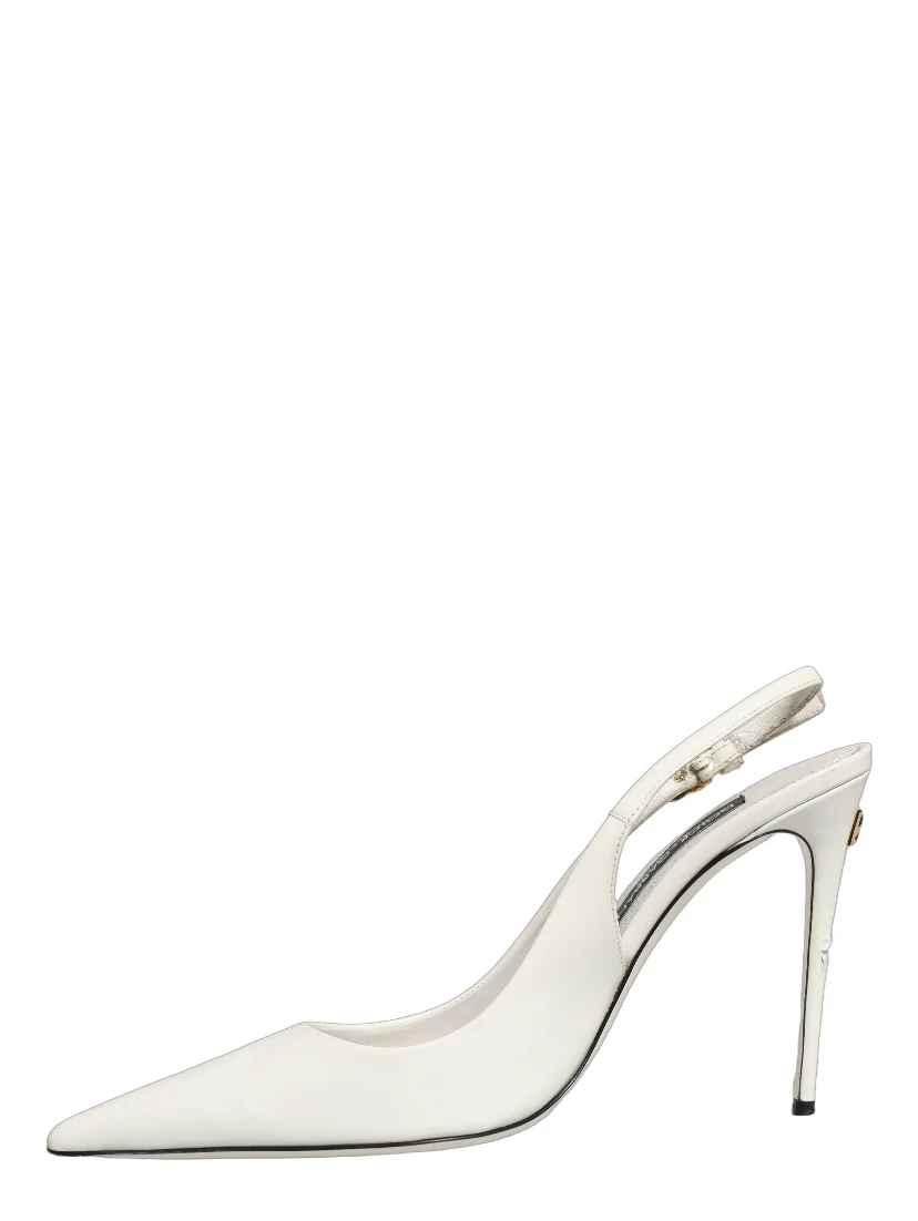 White Leather Slingback Heels Sandals Shoes