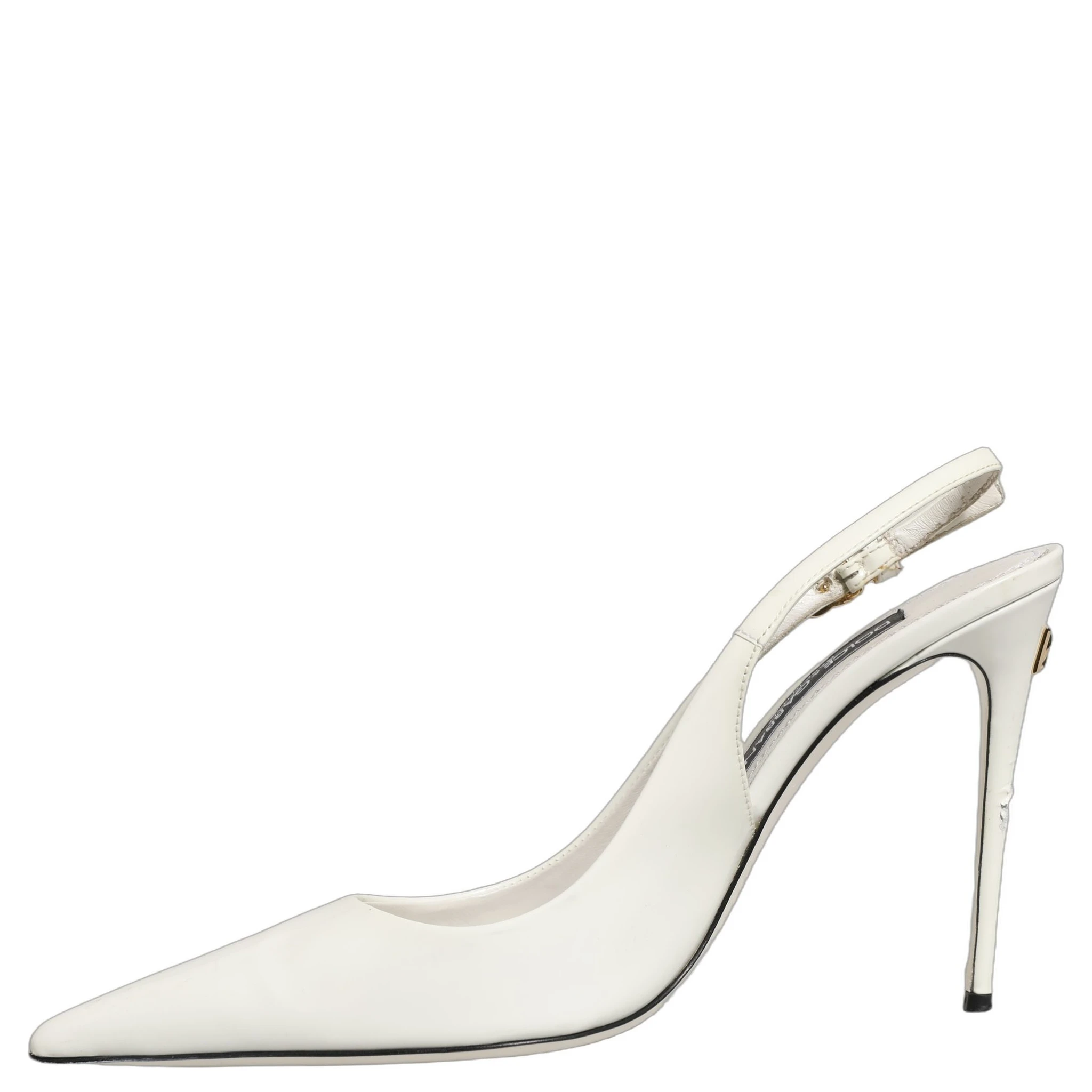 White Leather Slingback Heels Sandals Shoes