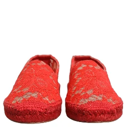 Red Taormina Lace Espadrille Flats Shoes