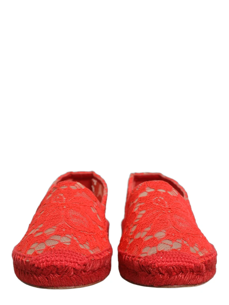 Red Taormina Lace Espadrille Flats Shoes