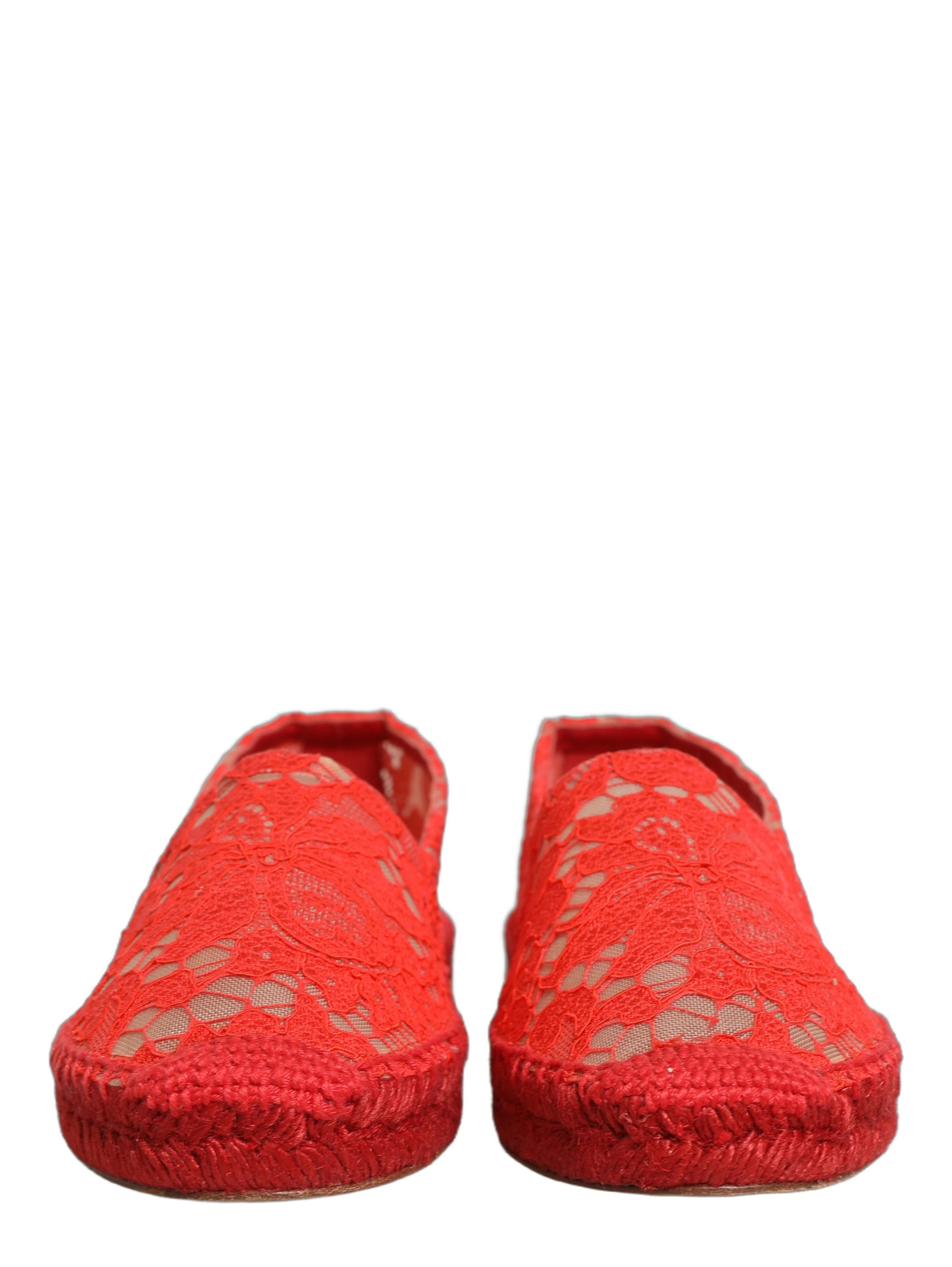 Red Taormina Lace Espadrille Flats Shoes