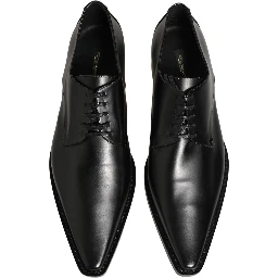 Black Leather Lace Up Derby Dress Shoes
