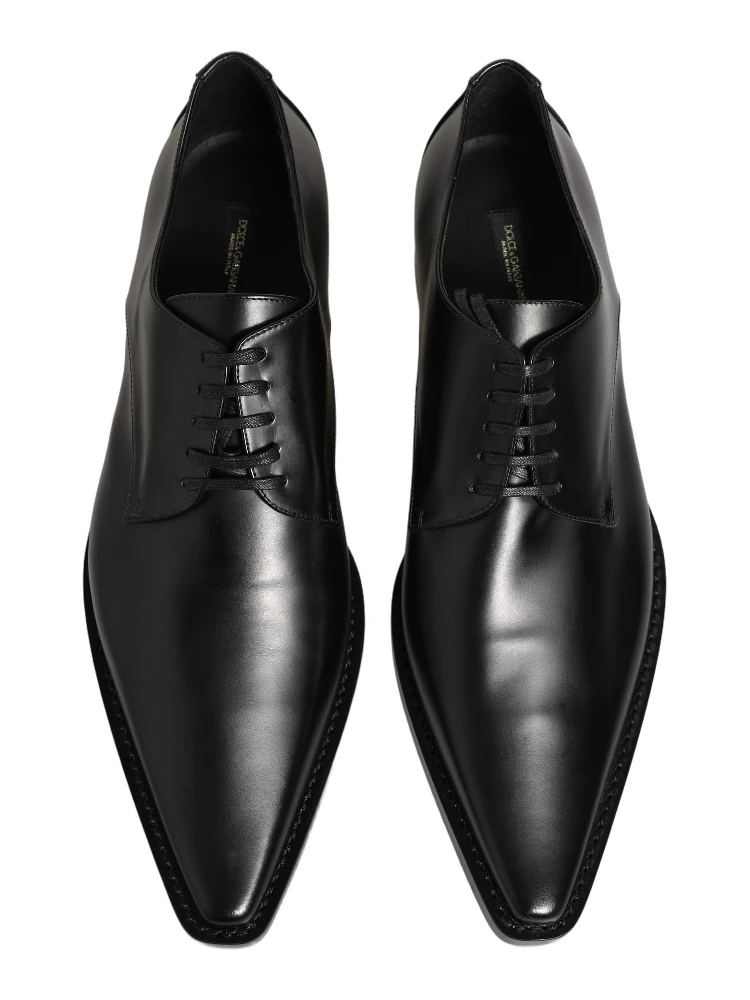 Black Leather Lace Up Derby Dress Shoes